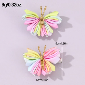 Detail view of colorful butterfly hair clips with weight and size specifications