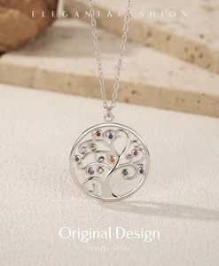 Detailed macro view of S925 silver Tree of Life pendant with colorful zircon stones
