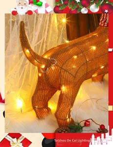 Detail of warm white LED lights on a brown dachshund glitter figure for Christmas