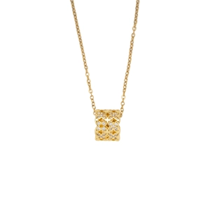 Gold titanium steel necklace with micro-pave cubic zirconia cylinder pendant for women