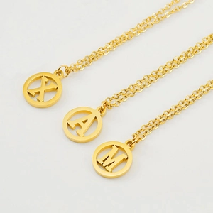 Colliers en acier inoxydable plaqué or 18K avec pendentifs lettres évidées X, A et M