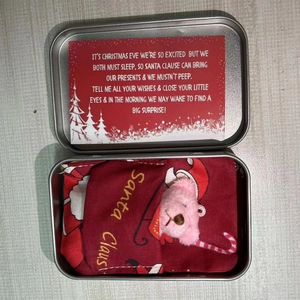Christmas gift set with pink teddy bear in a metal tin box and English greeting card