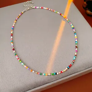 Glass Beaded Necklace For Women Colorful Seed Beads And Alloy Clasp Bohemian Dopamine Summer Beach Holiday Jewelry