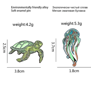 Green turtle and colorful jellyfish soft enamel brooch pins made of eco-friendly alloy