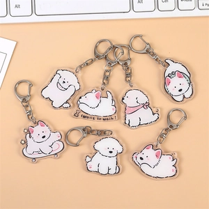 Porte-clés mignons en acrylique avec motifs de chiots Bichon et Westie frisé