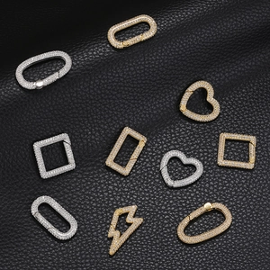 Zirconia encrusted heart and geometric brass lobster clasps in gold and silver