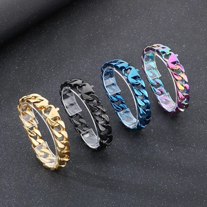 Bracelet Maille Cubaine En Acier Inoxydable Chaîne Épaisse Poli Mat Hip Hop Streetwear Bijoux Pour Hommes