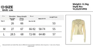Tabella taglie dettagliata per maglia a maniche lunghe con misure in cm per S, M, L