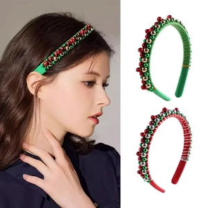 Christmas beaded headband set in red and green festive colors for holiday party hair styling