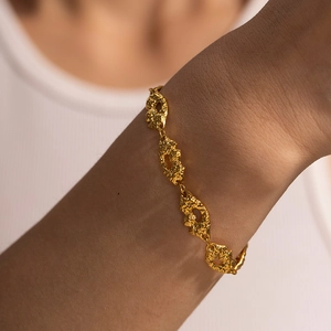 Vintage Irregular Lava Texture Bracelet Gold Plated Stainless Steel Geometric Adjustable Jewelry For Women