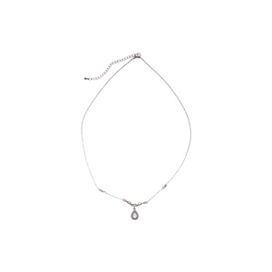 Elegant stainless steel silver chain necklace with a sparkling teardrop pendant for women