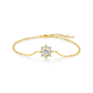 Eleganter S925 Sterlingsilber Gold Sonnenblumen Armband mit funkelndem Moissanit-Stein