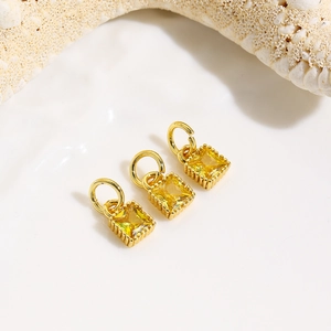 Set of 3 18k gold plated square yellow zircon pendants for DIY jewelry making