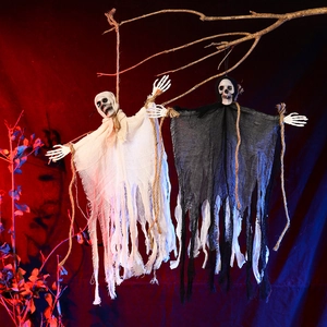 Hanging Halloween skull ghosts with white and black robes for party yard decorations