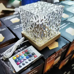 Dynamic water ripple projector night light with wooden base and remote control