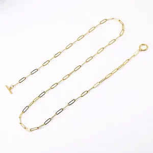 Paperclip Chain Necklace Stainless Steel 18K Gold Plated Toggle Clasp Geometric Minimalist Punk Versatile Jewelry For Women