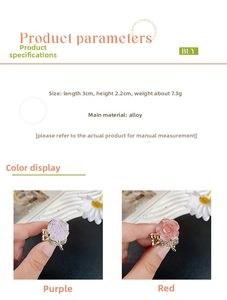 Detail view of flower hair claw with 3cm x 2.2cm size parameters for alloy floral clips
