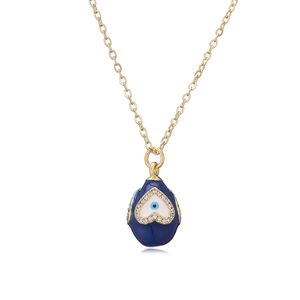 18K gold plated necklace featuring a blue evil eye teardrop pendant with zircon stones