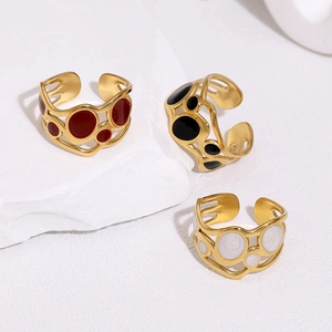 Open Ring 18K Gold Plated Stainless Steel Enamel Geometric Irregular Circle Retro Style Jewelry For Women