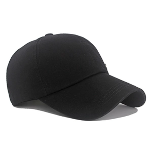 Side view of black washed cotton baseball cap with adjustable metal buckle and eyelets