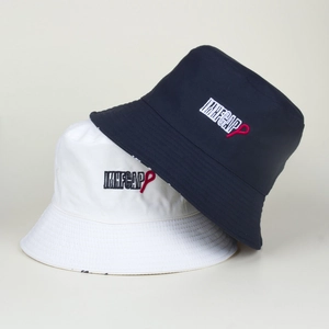 Double-sided reversible bucket hat with letter embroidery for sun protection styling