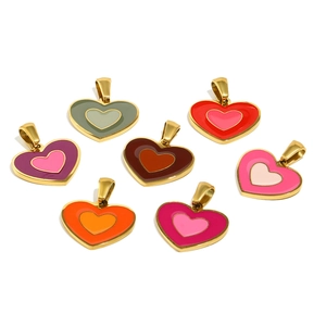 Colorful 18K gold plated heart charms with vibrant enamel inlay for DIY jewelry