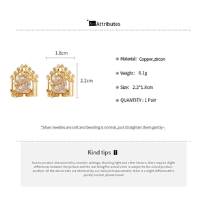 Detailed size chart and material specs for vintage square zircon stud earrings