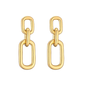 Minimalist 18K gold plated rectangle link chain earrings with polished metallic finish