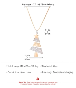 Detailed dimension guide for Christmas tree alloy pendant showing 5.5x3.2cm size and 45cm chain