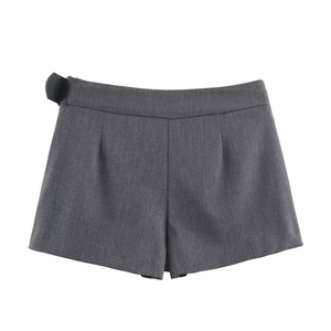 Jupe-culotte taille haute gris foncé avec plis et boucle de réglage en tissu tissé chic