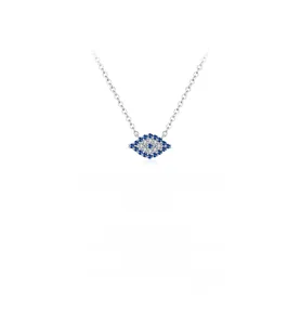 Detailed view of S925 sterling silver evil eye necklace with blue stones and zircon