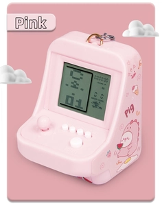 Mini pink retro handheld arcade keychain with cute pig cartoon and LCD display