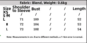 Detailed size guide for casual jacquard knit sweater showing shoulder and chest measurements