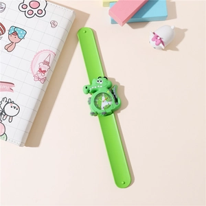 Green silicone snap watch for kids with cartoon crocodile design and digital dial scale