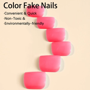 Glossy red press-on toenails with semi-transparent finish in a 24-piece set