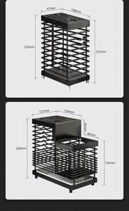 Dimensions détaillées du porte-couteau en acier noir avec mesures de taille précises
