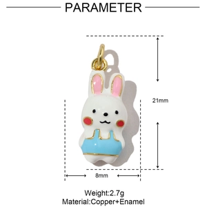 Detailed view of cartoon rabbit enamel pendant with size and material specifications