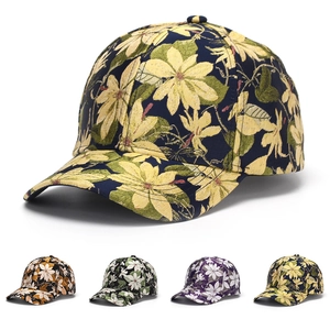 Floral Print Baseball Cap Polyester Jacquard Fabric Adjustable Vintage Ethnic Style Sun Protection Breathable For Women