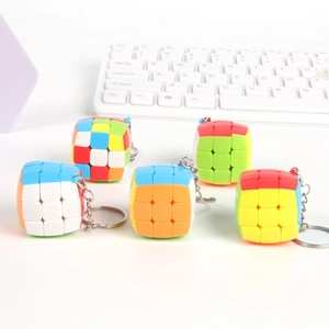 Set of five 3cm colorful mini magic cube keychains with stickerless design for puzzles