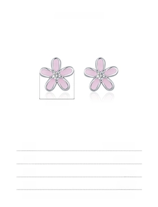 Detailed view of 7mm pink cherry blossom S925 sterling silver studs with crystal center