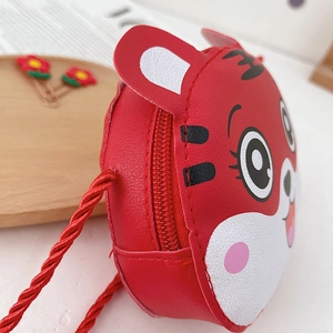 Süße rote Tiger-Umhängetasche für Kinder aus PU-Leder mit Seilschultergurt-Design
