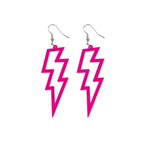 Detailed view of pink acrylic lightning bolt earrings with secure silver metal hooks