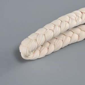 Macro detail of cream white woven strap texture and high-density fiber craftsmanship