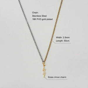Detailed view of 18K gold and silver stainless steel chain with a zircon lightning pendant