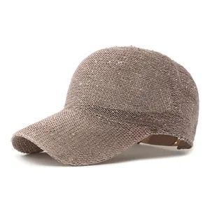 Fashionable brown sequined mesh baseball cap with breathable knit texture for women