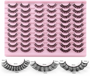 Detailed size guide showing 9-16mm lash lengths for Russian volume false eyelashes