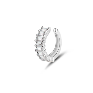Manchette d'oreille en argent S925 forme C sertie de zircons rectangulaires brillants