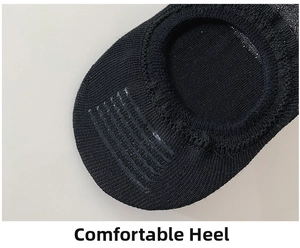 Detailed macro view of black boat socks with five parallel non-slip silicone heel strips