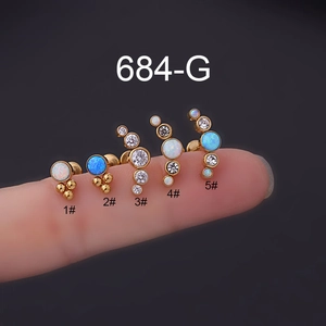 Stainless Steel Opal Labret Stud Piercing Jewelry Zirconia Internal Thread Flat Back Ear Cartilage Stud Body Piercing
