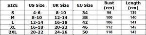 Detailed size chart for V-neck wide leg jumpsuit with US, UK, and EU measurements